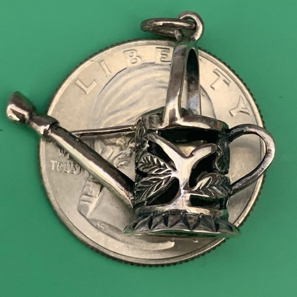 .925 Garden Watering Can Ornate Sterling Silver Jewelry Charm #vintage #keepsake - Picture 2 of 6